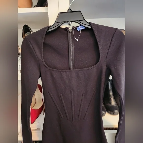 NEW Mugler‎ Black Long Sleeve Corset Sheath Midi Dress S - Picture 3 of 8